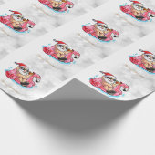 Leuke kerstman,roze flamingo's,Beach Bokeh Cadeaupapier (Hoek)