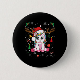 Leuke Kerstmis Meisjes Vrouwen Kerstmis Eenhoorn H Ronde Button 5,7 Cm