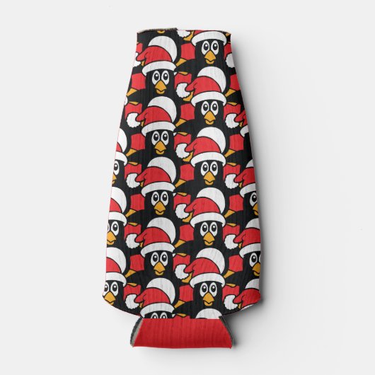 Leuke Kerstmis Pinguïns Patroon rood Flesjeskoeler (Voorkant)