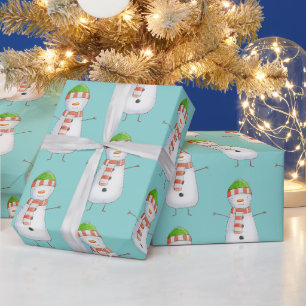 Leuke Kerstmis van het Patroon van de Sneeuwman Cadeaupapier