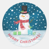 Leuke Kerstmis Winter Sneeuwman Ronde Sticker (Voorkant)