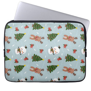 Leuke Kerstpatroon Sneeuwman, Rendier & Boom Laptop Sleeve