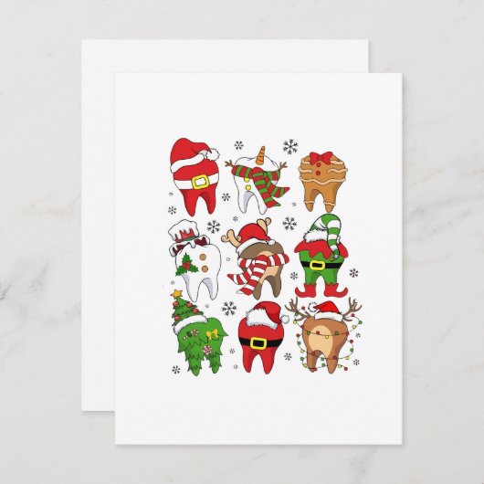Leuke Kersttandheelkundige Tand Karakter Fun Feest Notitiekaartje (Voorkant / Achterkant)