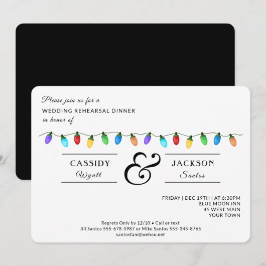 Leuke kerstvakantie verlichting repetitie diner kaart (Voorkant / Achterkant)