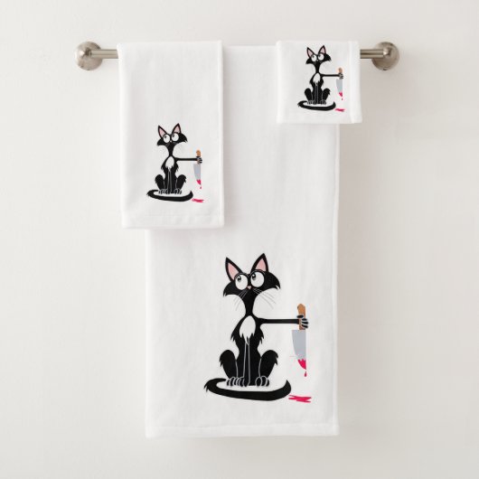 Leuke killer kat met een bloederig mes bad handdoek (Insitu)