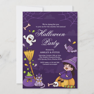 Leuke kinder Halloween-feest uitnodiging Geest Pom