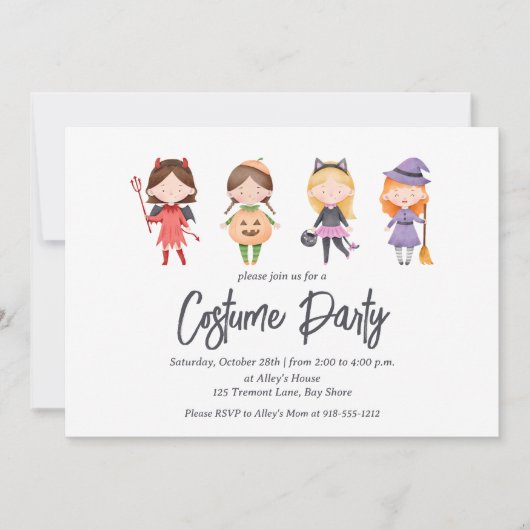 Leuke Kinder Halloween Kostuum Feest Uitnodiging (Voorkant)