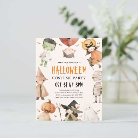 Leuke Kinder Halloween Kostuum Feest Uitnodiging (Staand voorkant)