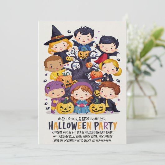 Leuke Kinder Halloween Kostuum Feest Uitnodiging (Staand voorkant)