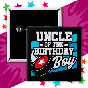 Leuke Kinder Hockey Party Uncle of the Birthday Bo Vierkante Button 5,1 Cm