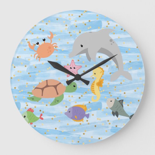 Leuke kinder schattige zee dieren dolfijn schildpa grote klok (Voorkant)