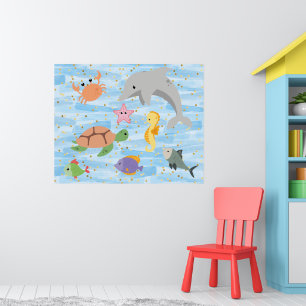 Leuke kinder schattige zee dieren dolfijn schildpa poster