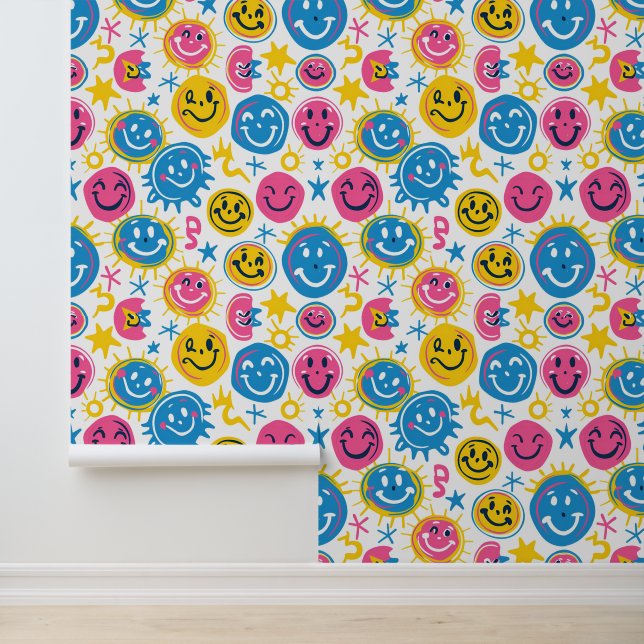 Leuke kinder speelkamer unisex happy face behang (Applicatie)
