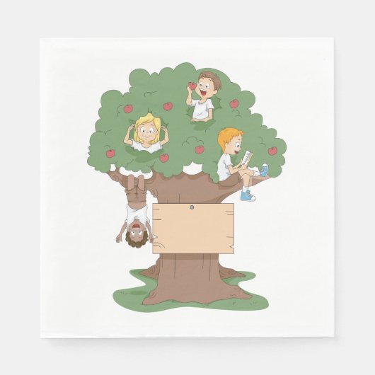 Leuke Kinder spelen in Apple Tree Servet (Voorkant)