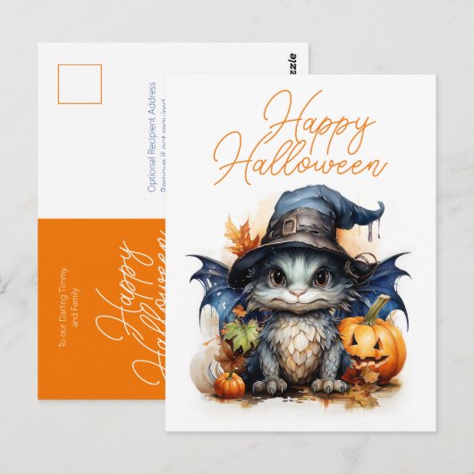 Leuke Kinderen Waterverf Baby Dragon Halloween Briefkaart (Voorkant / Achterkant)