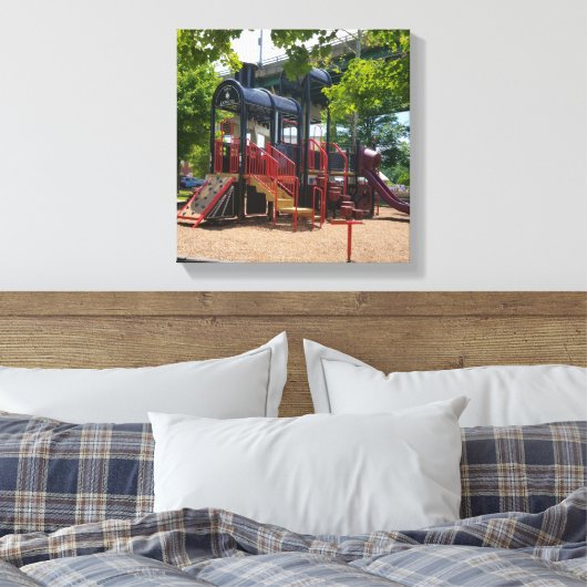Leuke kindertrein speeltuin in het park canvas afdruk (Insitu (Slaapkamer))