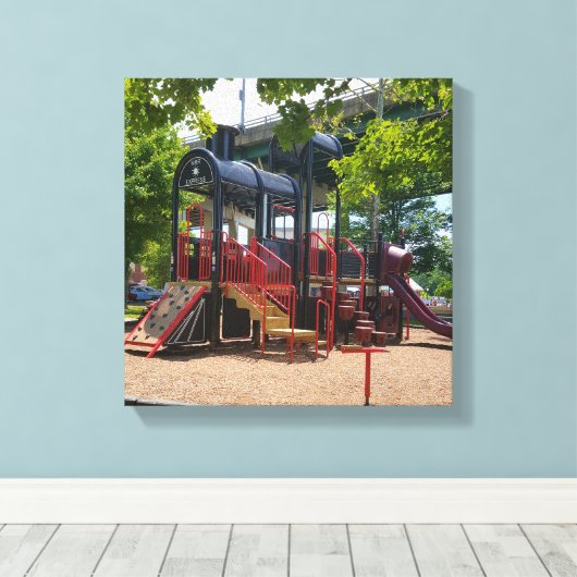 Leuke kindertrein speeltuin in het park canvas afdruk (Insitu (Houten vloer))