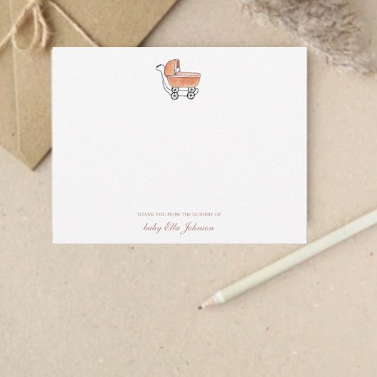 Leuke  kinderwagen Baby meisje Flat Dank u Bedankkaart