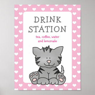 Leuke Kitten en Hearts Drink Station Baby shower Poster