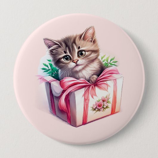 Leuke kitten in een doos Verjaardagscadeau Ronde Button 4,0 Cm (Voorkant)
