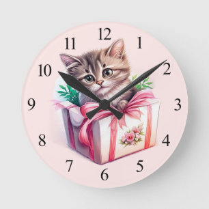 Leuke kitten in een doos Verjaardagscadeau Ronde Klok