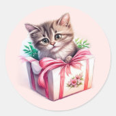 Leuke kitten in een doos Verjaardagscadeau Ronde Sticker (Voorkant)