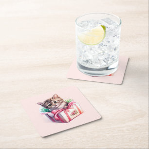 Leuke kitten in een doos Verjaardagscadeau Vierkante Kartonnen Onderzetter