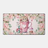 Leuke kitten kat in Cup Blush Roze Rozen Bloemen Bureaumat (Voorkant)