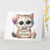 Leuke kitten Verjaardag Kaart (Gele Bloem)