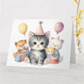 Leuke kitten Verjaardag Kaart (Gele Bloem)