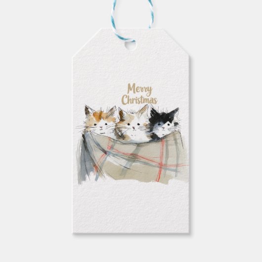 Leuke kittens kerst cadeaulabel (Voorkant)