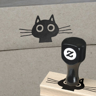 Leuke kitty kat met grote ogen en lange snorharen 	rubberstempel