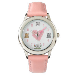 Leuke Kitty Katten en Roze Hart Horloge