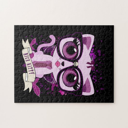 Leuke Kitty - Wit en Paars Legpuzzel (Horizontaal)