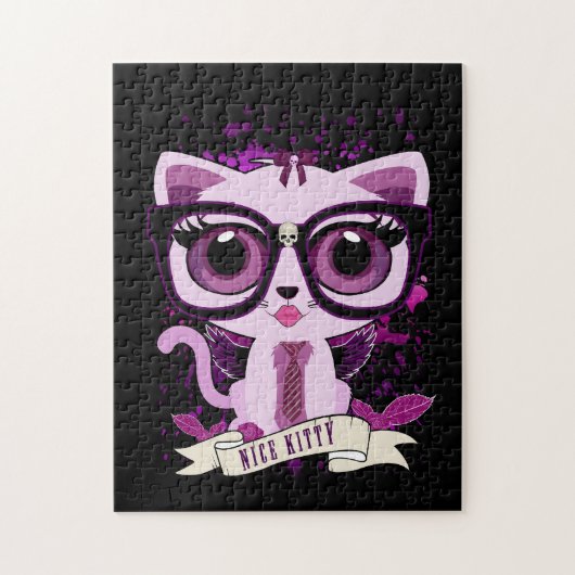 Leuke Kitty - Wit en Paars Legpuzzel (Verticaal)