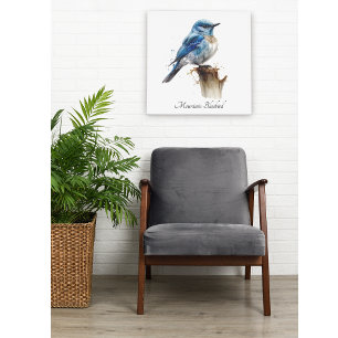Leuke kleine berg blauwvogel in de waterverf canvas afdruk