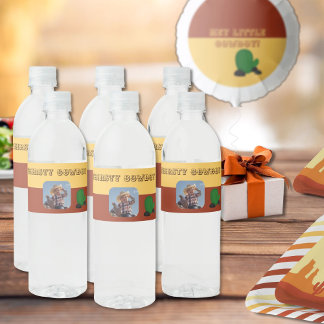 Leuke kleine cowboy aangepaste foto waterfles etiket