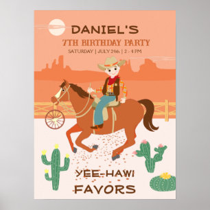 Leuke kleine cowboy en paard verjaardagsfeestje poster