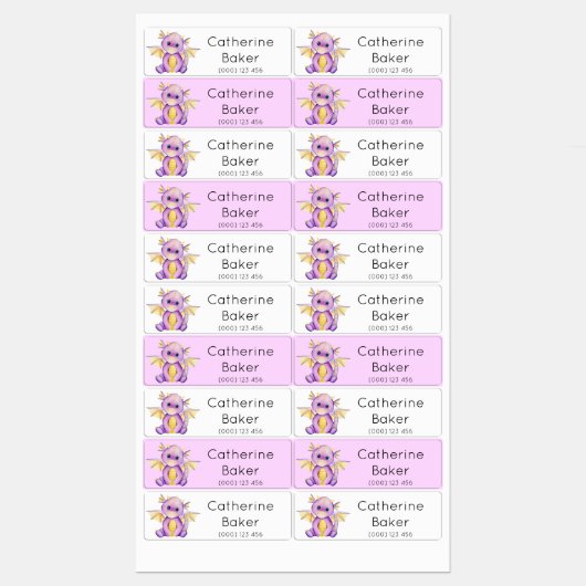 Leuke kleine draak Kinder namen labels (Vel)