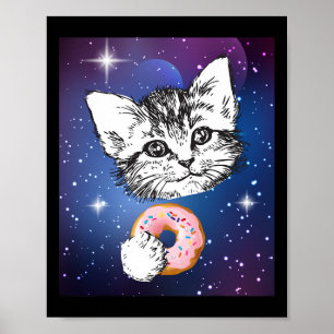Leuke kleine kat die een donut eet in de ruimte di poster