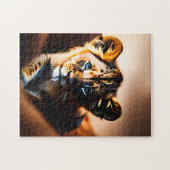 Leuke kleine leeuwenkubje met blauwe ogen legpuzzel (Horizontaal)