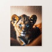 Leuke kleine leeuwenkubje met blauwe ogen legpuzzel (Verticaal)