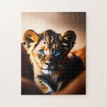 Leuke kleine leeuwenkubje met blauwe ogen