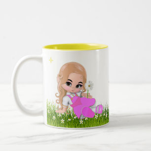 Leuke kleine prinses met bloemen tweekleurige koffiemok