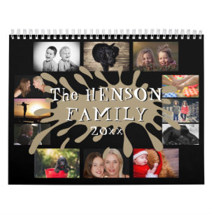 Leuke Kleur Splash Zwart Familie Fotocollage Kalender