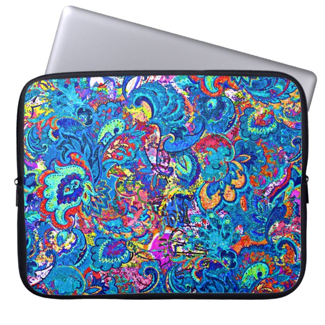 Leuke kleurrijke abstracte bloemschildering laptop sleeve (Voorkant)