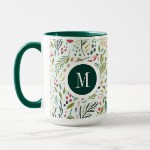 Leuke kleurrijke bladeren en bloemen monogram mok