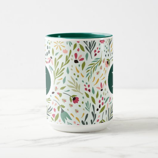 Leuke kleurrijke bladeren en bloemen monogram mok (Midden)