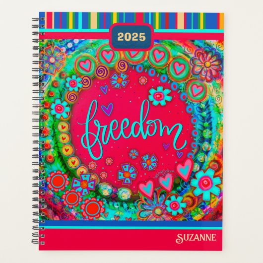 Leuke kleurrijke Bloemen Harten Vrijheid Naam Datu Planner (Voorkant)