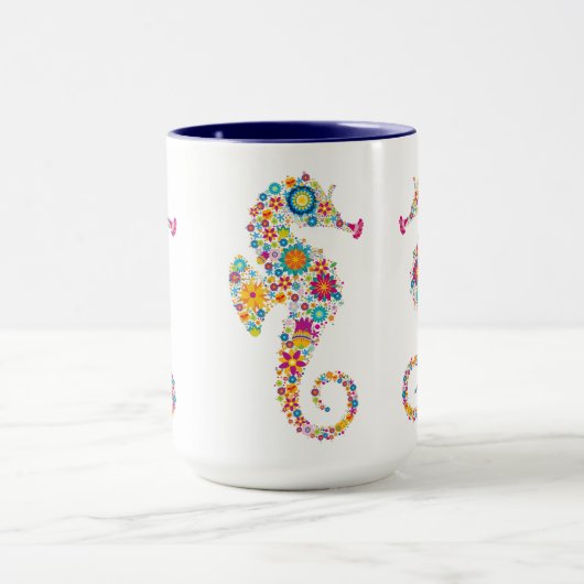Leuke kleurrijke bloemenzeepaardillustratie mok (Midden)